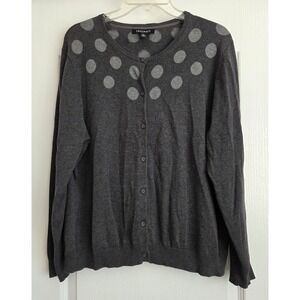 Foxcroft Charcoal Gray Polka Dot Button Up Cardigan Sweater Sz XL Lightweight‎